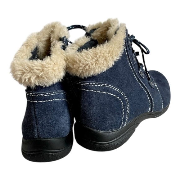 Earth Origins Crowley Navy Suede Faux Fur Lace Up Ankle Boots 11M NWOB - Picture 8 of 11